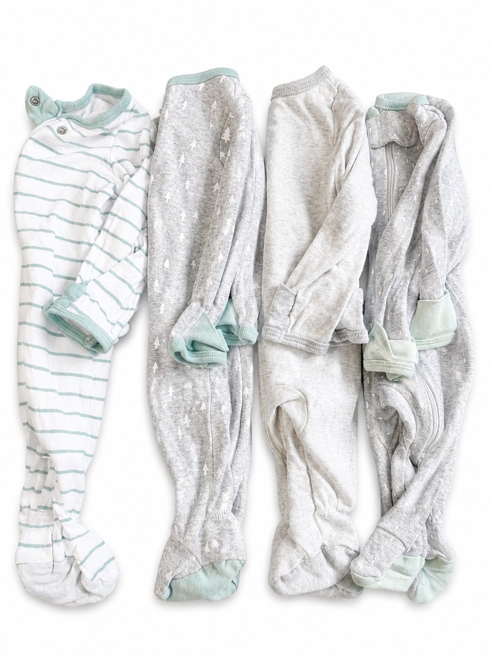 cloud island Gray and Mint Stripe Baby Footie One-Piece bundle of 4